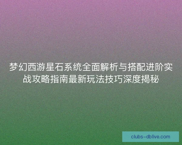 梦幻西游星石系统全面解析与搭配进阶实战攻略指南最新玩法技巧深度揭秘
